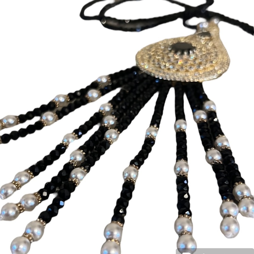 Natasha gold black and pearl statement necklace - Picture 2 of 6